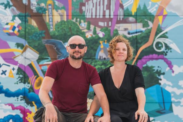 Danijel Matanic and Mary Thiefels in front of Mural