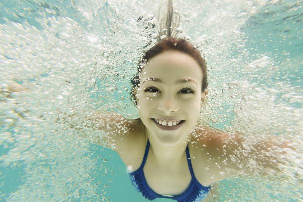 cute girl swimming