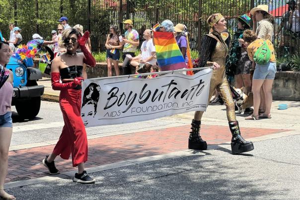 A group walks in the Athens Pride Parade in 2022.