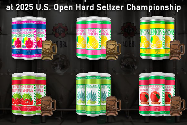 The lineup of award-winning hard seltzers by Penrose Brewing, recognized with medals at the 2025 U.S. Open Hard Seltzer Championship. Top left to right: Blueberry Pomegranate Lemon Seltz-Up; Pink Lemon Seltz-Up; Lemon Seltz-Up. Bottom left to right: Cherry Temple Seltz-Up; Margarita Seltz-Up; Apple Cider Donut Seltz-Up.