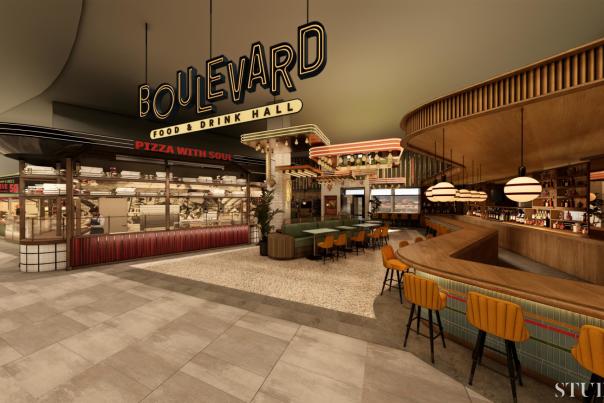 Rendering of the Boulevard Food & Drink Hall at the all-new land-based Hollywood Casino Aurora