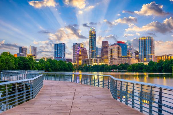 Austin Skyline from the Boardwalk. Credit Sean Pavone, Lifetime Usage.