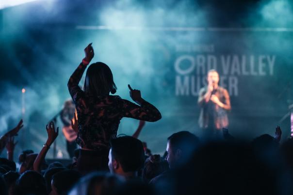 Looking towards the stage from the audience at the Ord Valley Muster