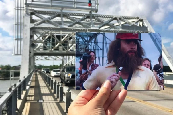 Forrest Gump running on the woods memorial bridge in Beaufort, SC