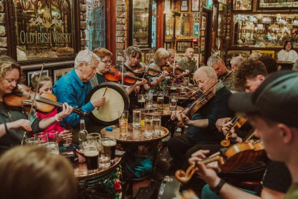 A live traditional music session taking place as part of Belfast TradFest.