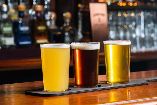 A beer tasting flight at the Deer's Head.