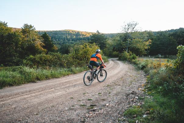 A mountain biker bikes during the Arkansas High Country Race.