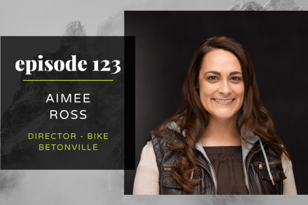 A graphic with a head shot of Visit Bentonville's Aimee Ross, Director of Bike Bentonville.