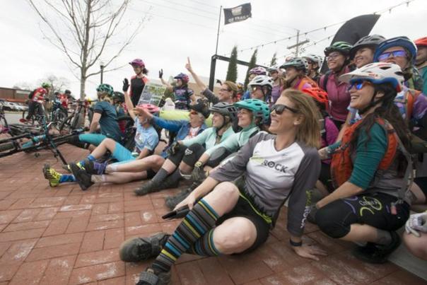 Crowd watching IMBA riders in Bentonville Snarks