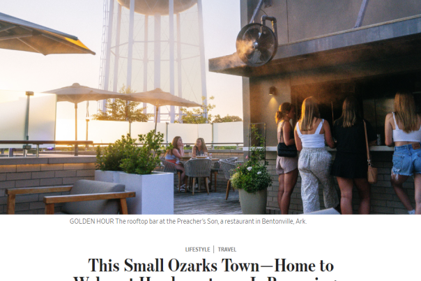 A screenshot of The Wall Street Journal reading This Small Ozarks Town - Home to Walmart Headquarters - Is Becoming a New Capital of Cool