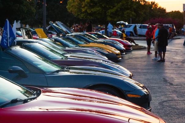 Corvettes lined up at Cultural Awareness Corvette Weekend.