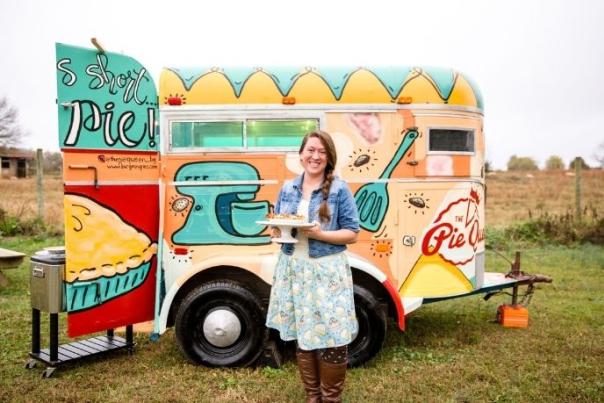 Brie Golliher stands in front of the Pie Wagon.