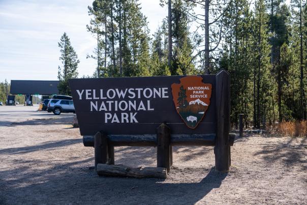 The iconic Yellowstone National Park side outside of the entrance.
