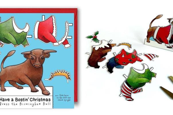 Local illustrator raises money for charity with Bullring bull Christmas card