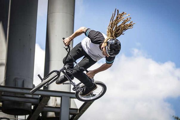 A BMX rider doing a trick