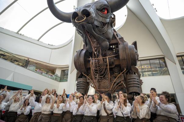 Star guests see Ozzy the bull roar back into Birmingham New Street station
