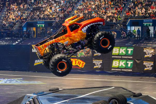 Monster Jam Monster Truck flying into the air