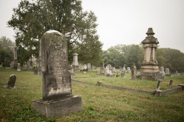 Gravestones at Rose Hill Cemetery in Bloomington, IN