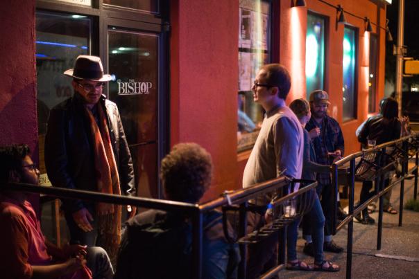 People standing & talking outside of The Bishop Bar