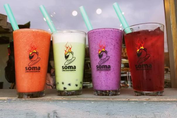 Smoothies, juices, and milk teas from Soma Coffeehouse & Juice Bar In Bloomington, IN