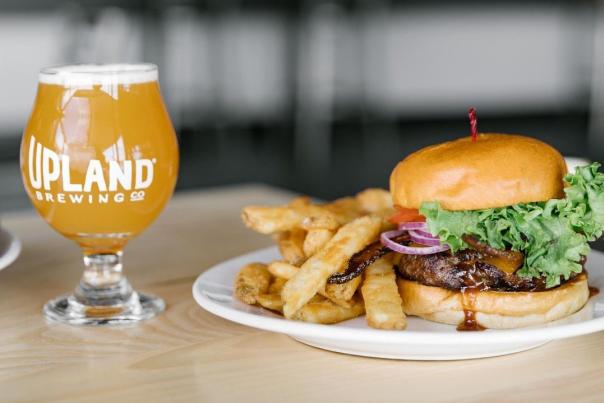 Burger, fries, and beer from Upland Brewpub