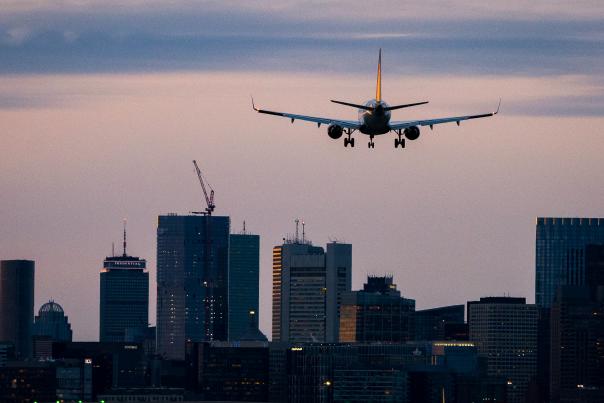 Plane landing at Logan Airport