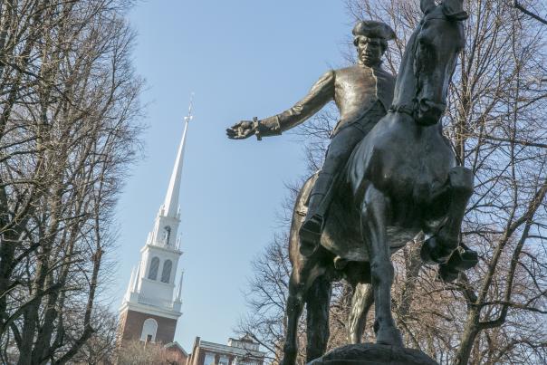Paul Revere and the Old North Church winter