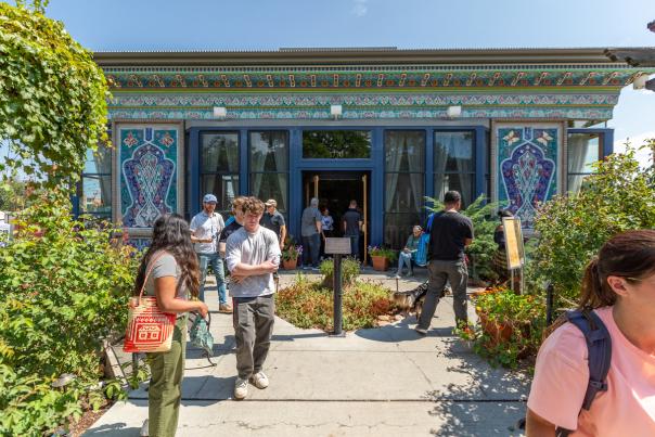 Outside of the Dushanbe Teahouse in the fall