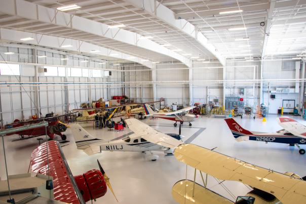 An extension of Waco Aircraft Corp, this restaurant overlooks the biplane hangar and the Battle Creek Executive Airport.
