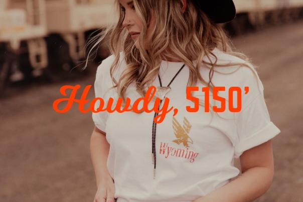 Local Fashionista in Western Wear, Chelsea Combe, Overlay text "Howdy, 5150'"