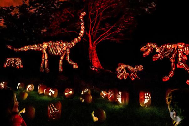 Dinosaurs at The Great Jack-o-Lantern Journey at Southwick's Zoo