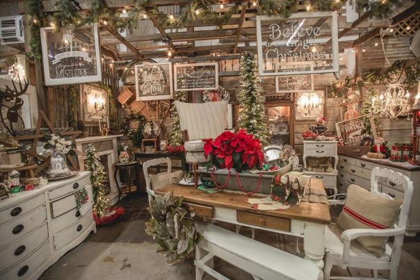 Vintage Christmas items in a shop.