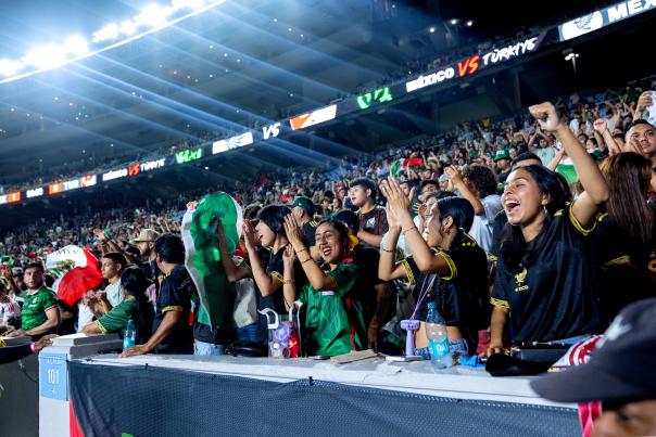 Thousands of fans in the stands at Kenan Stadium cheer during MexTour 2025 Mexican National Team's match versus Turkey in June 2025.