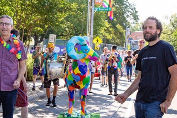 Pride Walk in Carrboro with Rainbow Ram