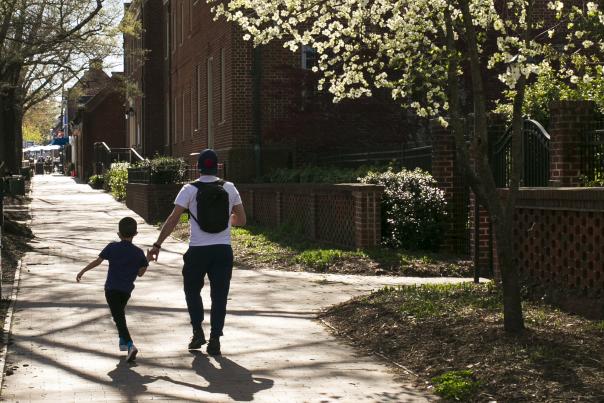 Dad and Son walking on Franklin Street