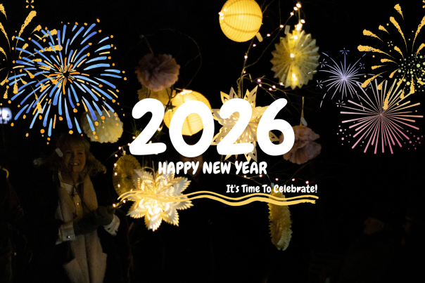 Lights and Fireworks Announcing 2026 Happy New Year, It's Time to Celebrate!