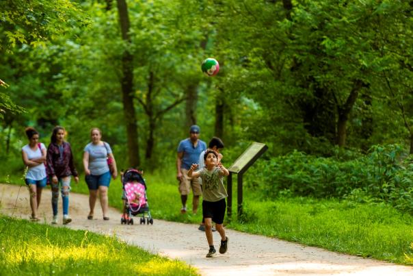 Family walking Riverwalk in Hillsborough