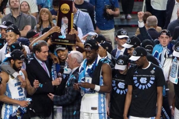 2017 NCAA Men's Basketball Champions Hoist the Trophy