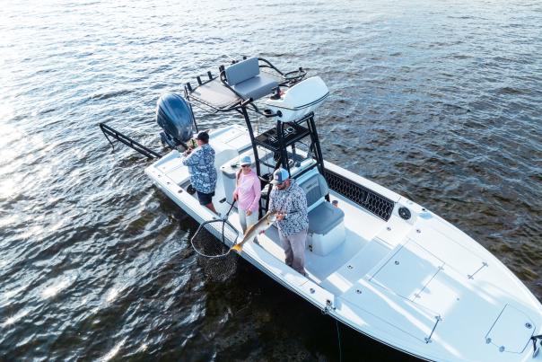Overhead shot of a fishing trip on Charlotte Harbor on a warm winter day.