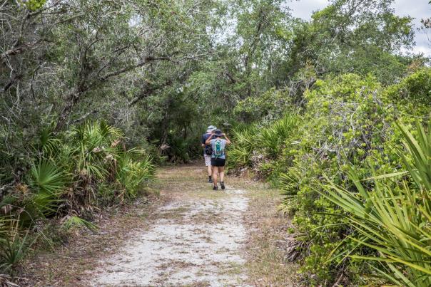 People starting a hike at Tippecanoe Environmental park in May in Port Charlotte, Florida