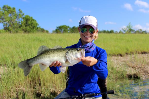 Debbie Hanson of SheFishes2 and Largemouth Bass at Lake Babcock