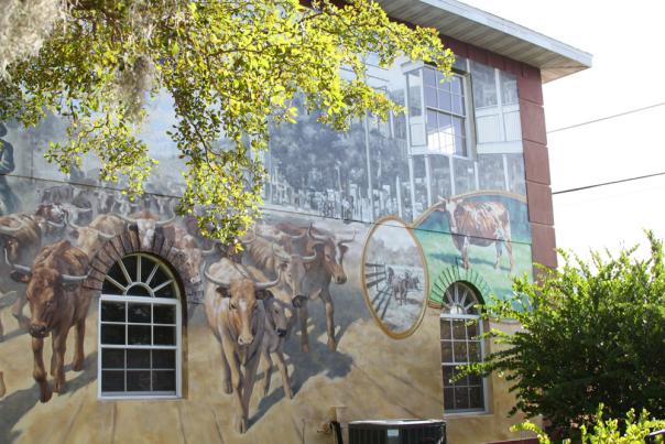 Mural in Punta Gorda, Florida: Cattle Drive Down Marion Avenue by Michael Vires