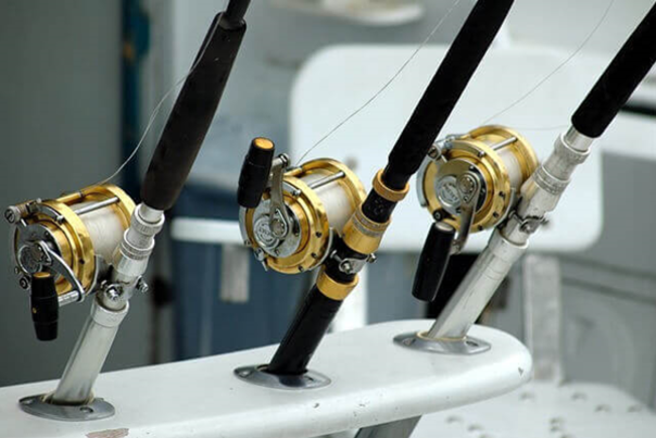Close up of three fishing rods