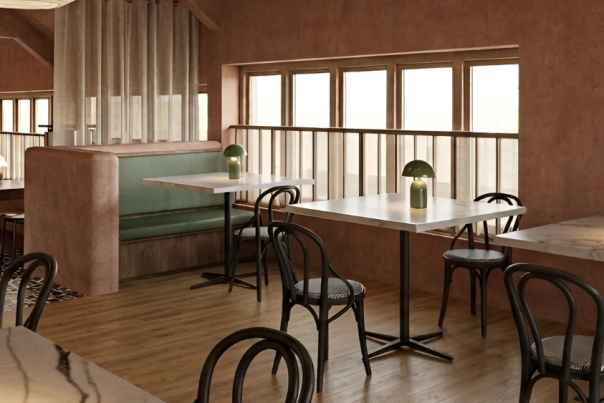 LARDON restaurant interior at Elkstone Studios, Cheltenham.
