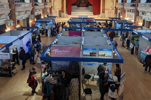 Exhibitions at Cheltenham Travel Festival held at Cheltenham Town Hall.