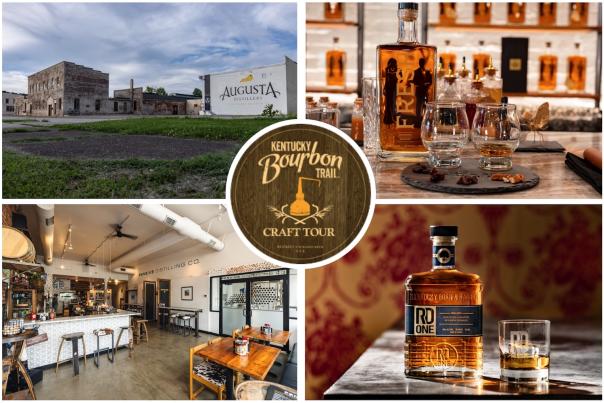 This postcard features four distilleries on the Kentucky Bourbon Trail Craft Tour