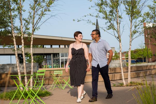 Couple enjoying a walk at Downtown Commons