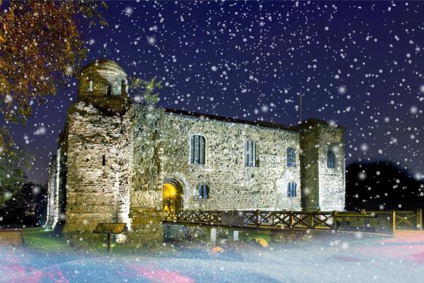 Image shows Colchester Castle in the snow.