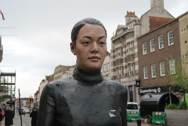 The Walking Lady Statue in the High Street.