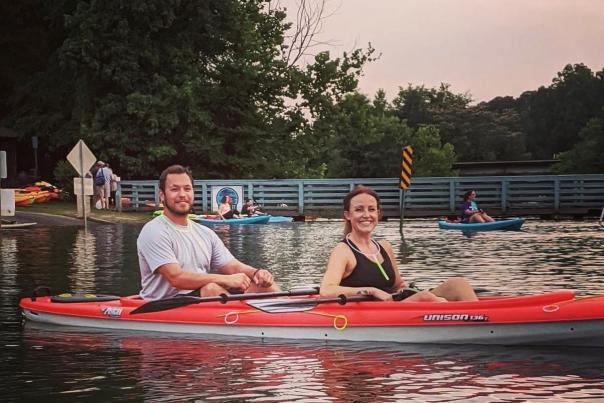 Couple kayaking Betty's Branch on the Serene18 Paddle Trail